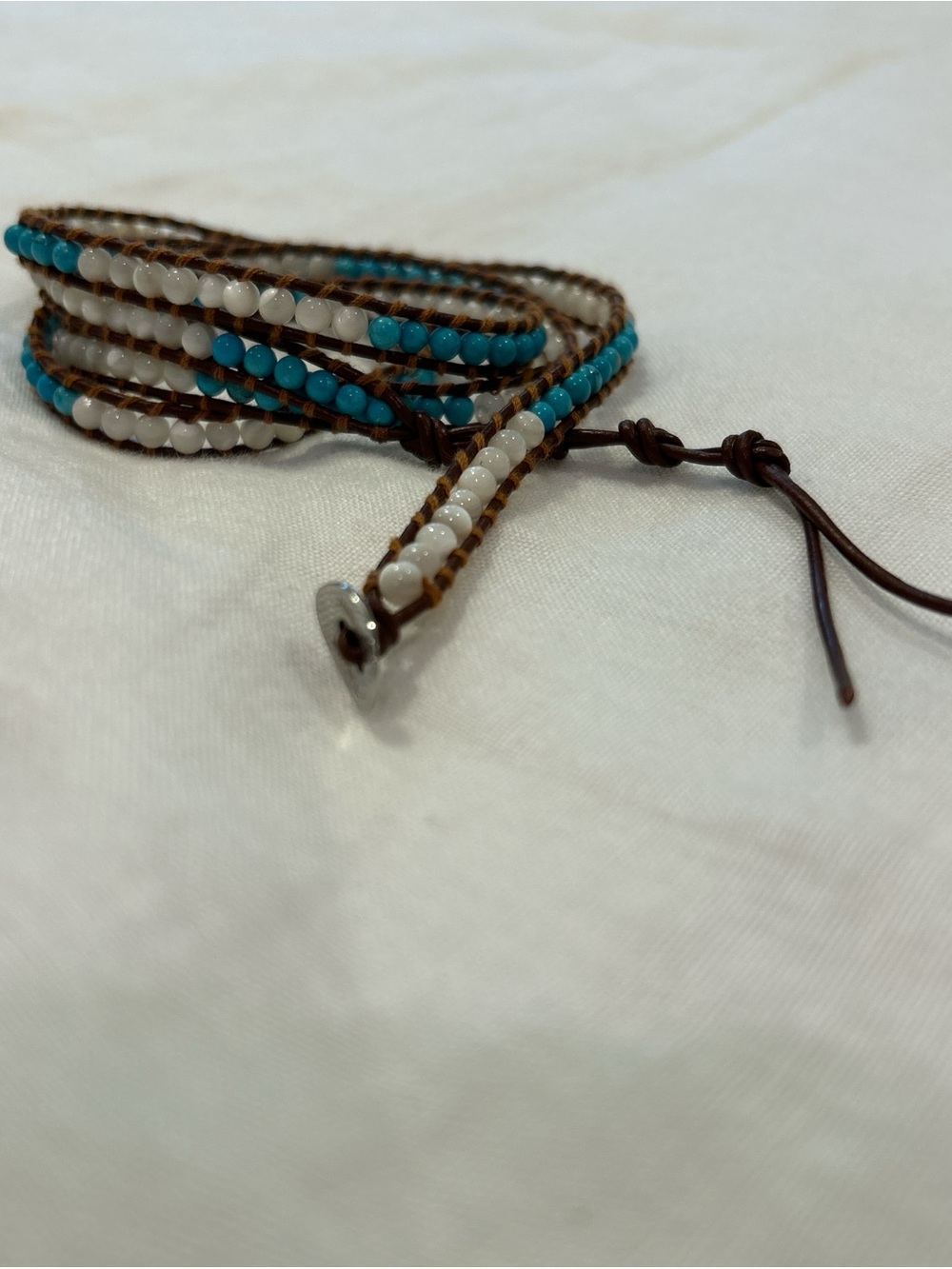 Victoria Emerson Handwoven Beaded Wrap Bracelet - Turquoise & White